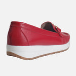Mocasin plataforma alba de cuero para mujer - Rojo