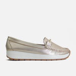 Mocasin plataforma alba de cuero para mujer - Oro