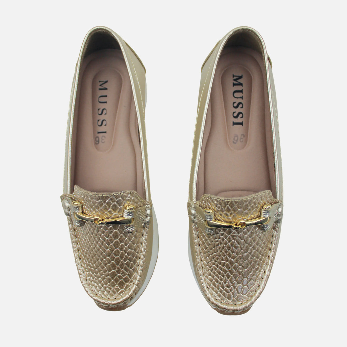 Mocasin plataforma alba de cuero para mujer - Oro