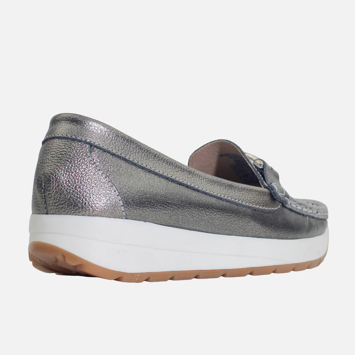 Mocasin plataforma alba de cuero para mujer - Plateado