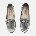 Mocasin plataforma alba de cuero para mujer - Plateado