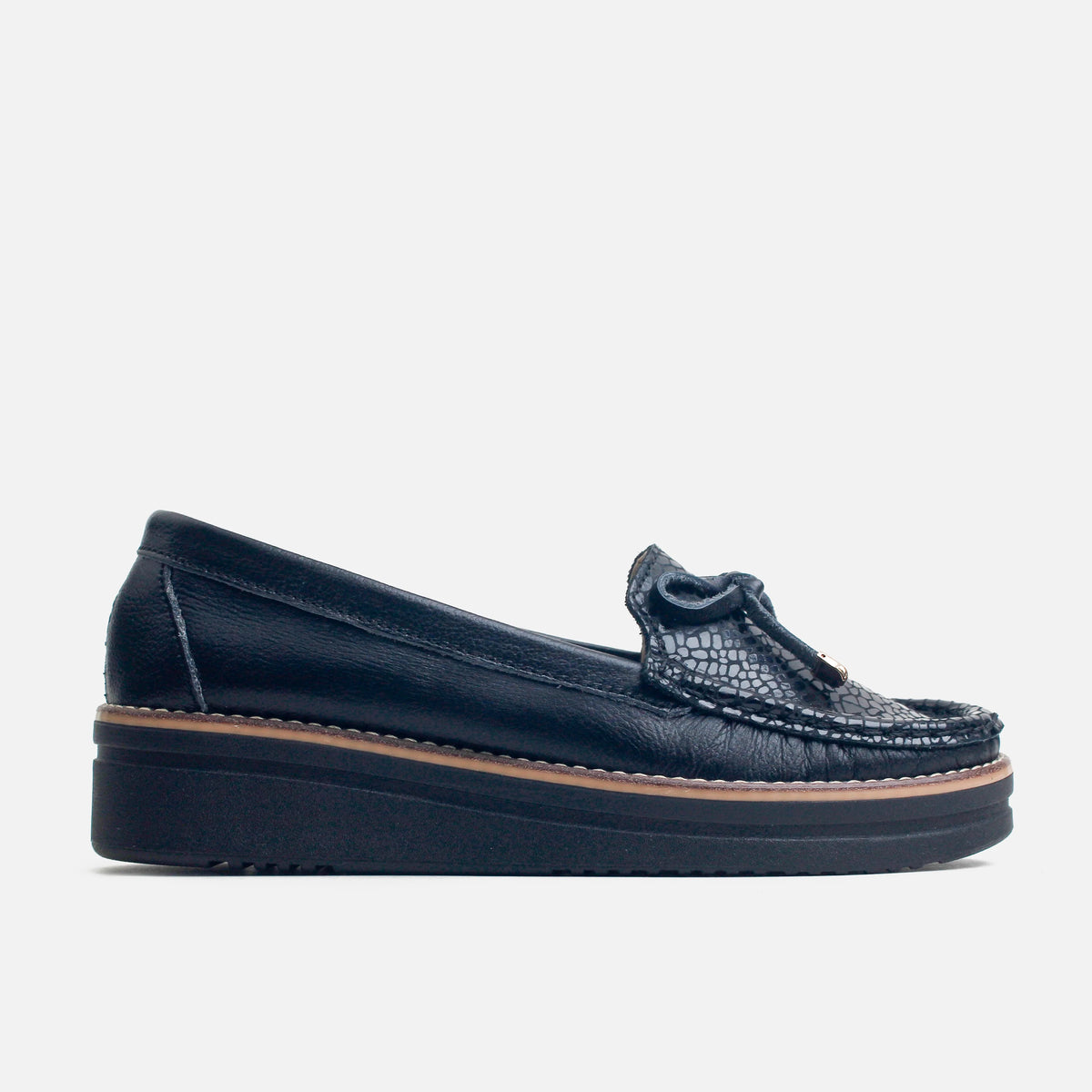 Mocasin plataforma lyra de cuero para mujer - Negro