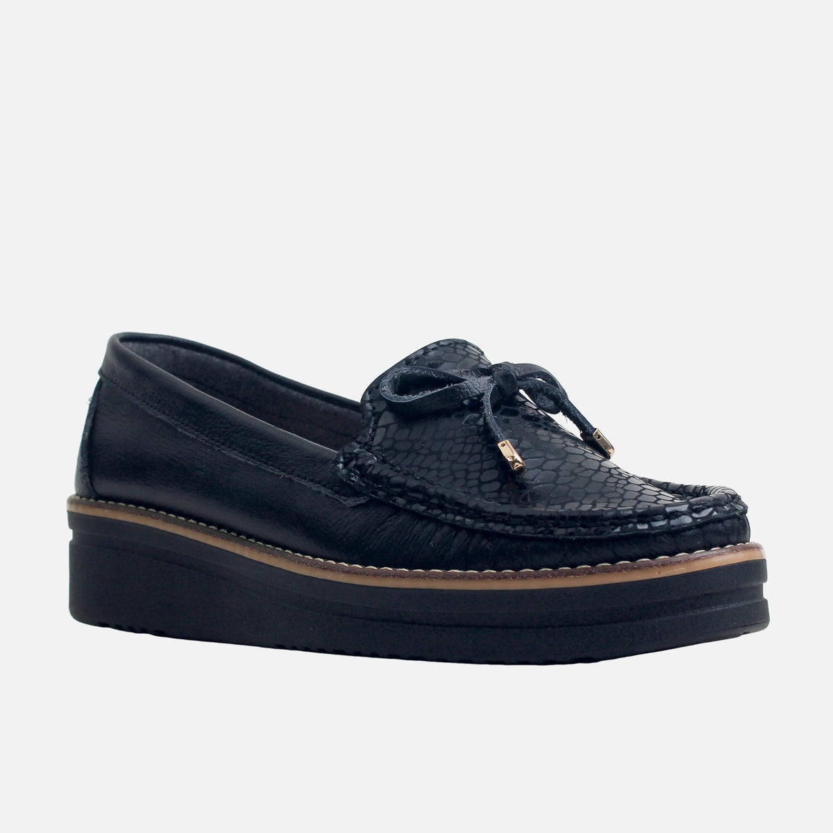 Mocasin plataforma lyra de cuero para mujer - Negro