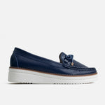 Mocasin plataforma lyra de cuero para mujer - Azul
