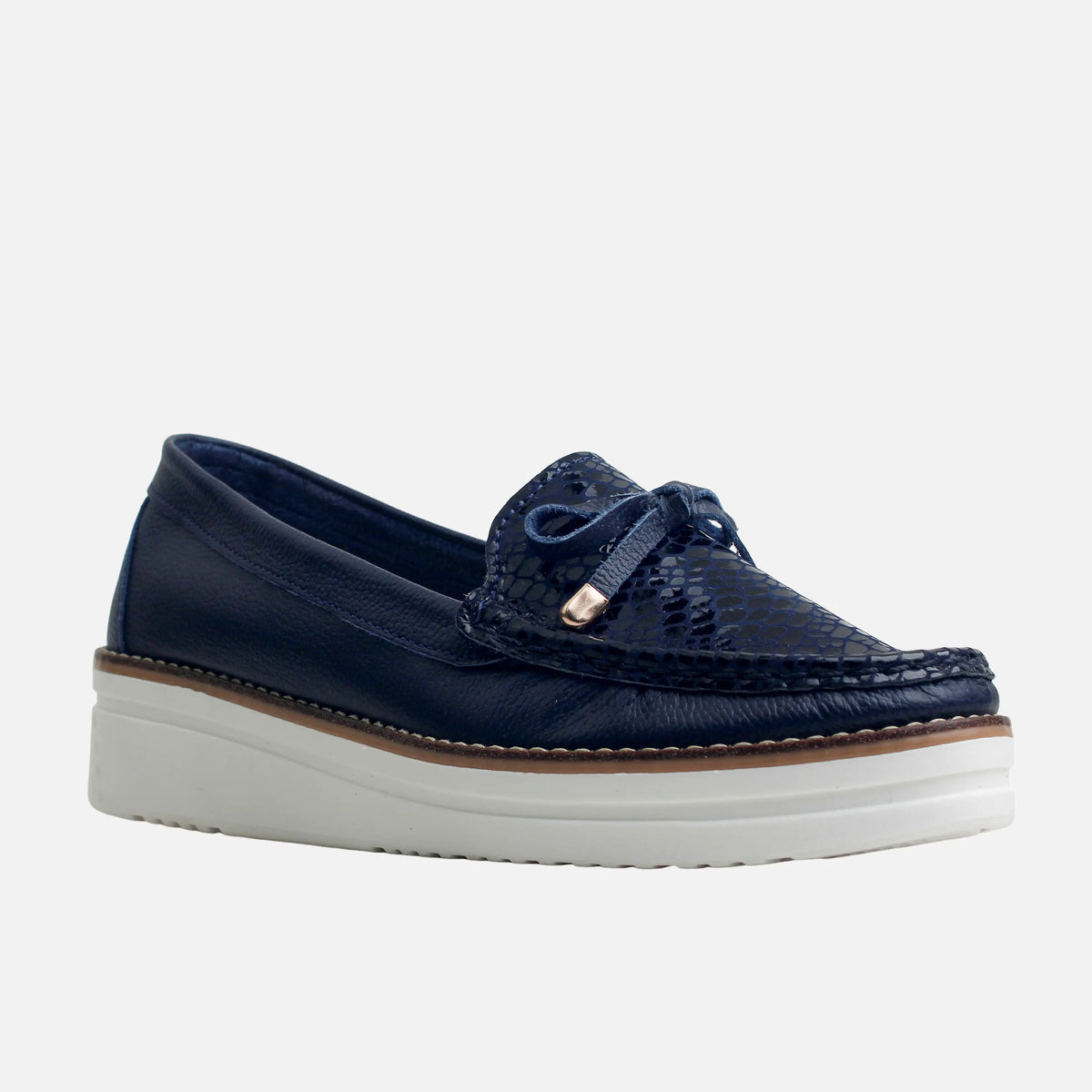 Mocasin plataforma lyra de cuero para mujer - Azul