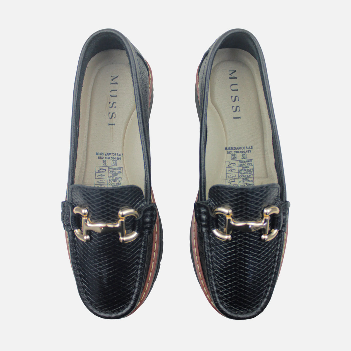 Mocasin plataforma lluvia de cuero para mujer - Negro