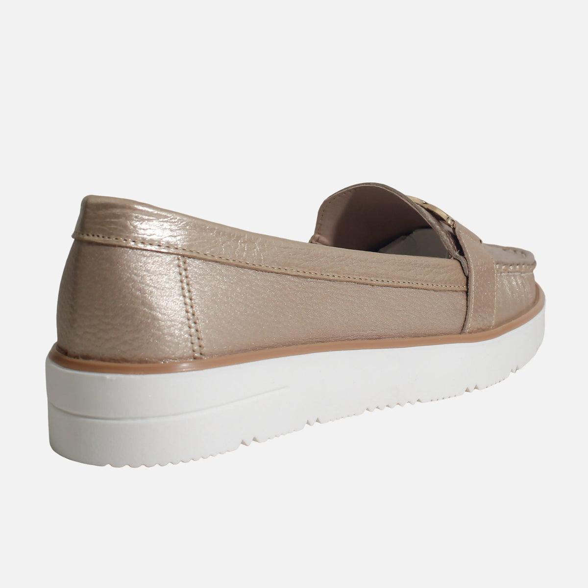 Mocasin plataforma rosel de cuero para mujer - Oro