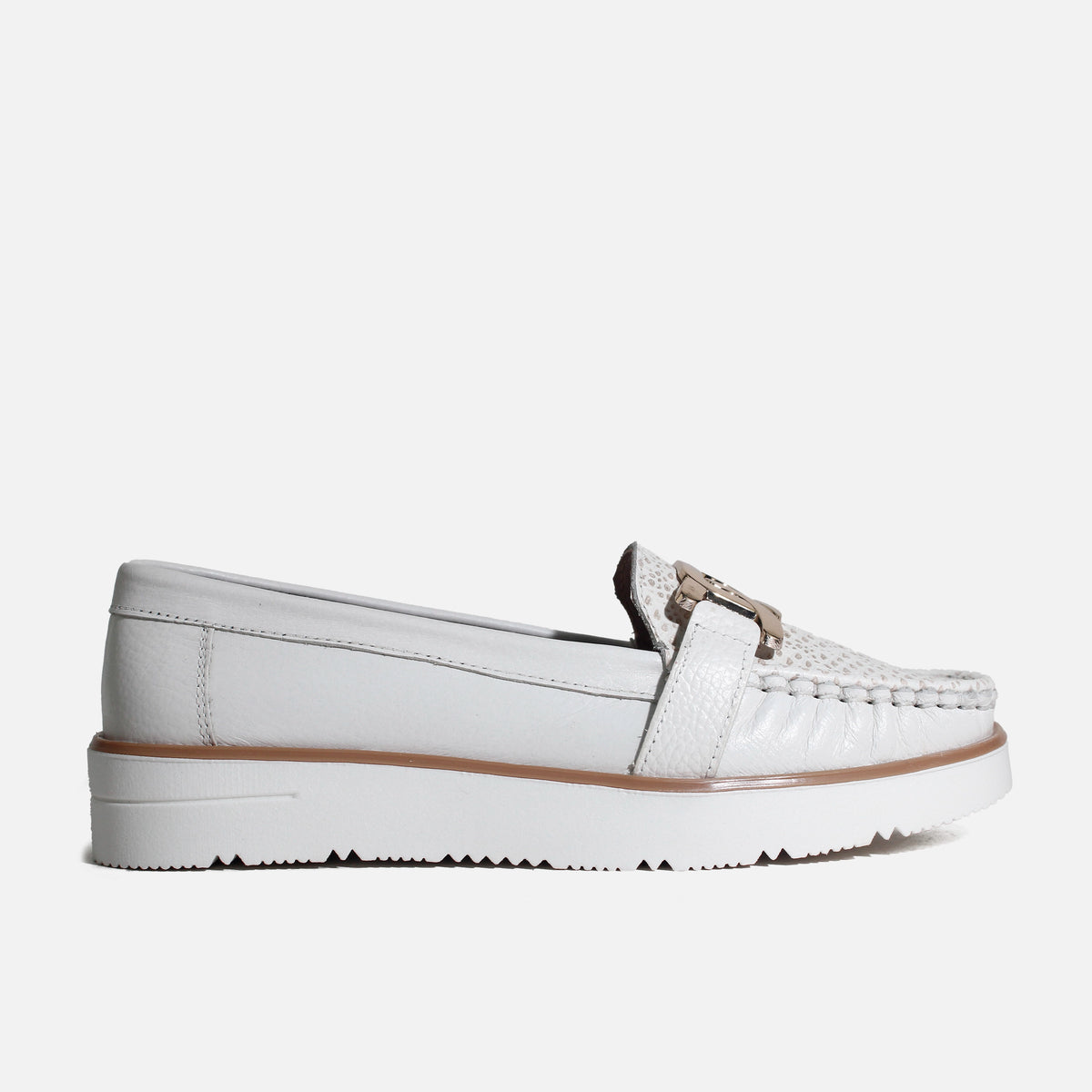 Mocasin plataforma rosel de cuero para mujer - Hueso