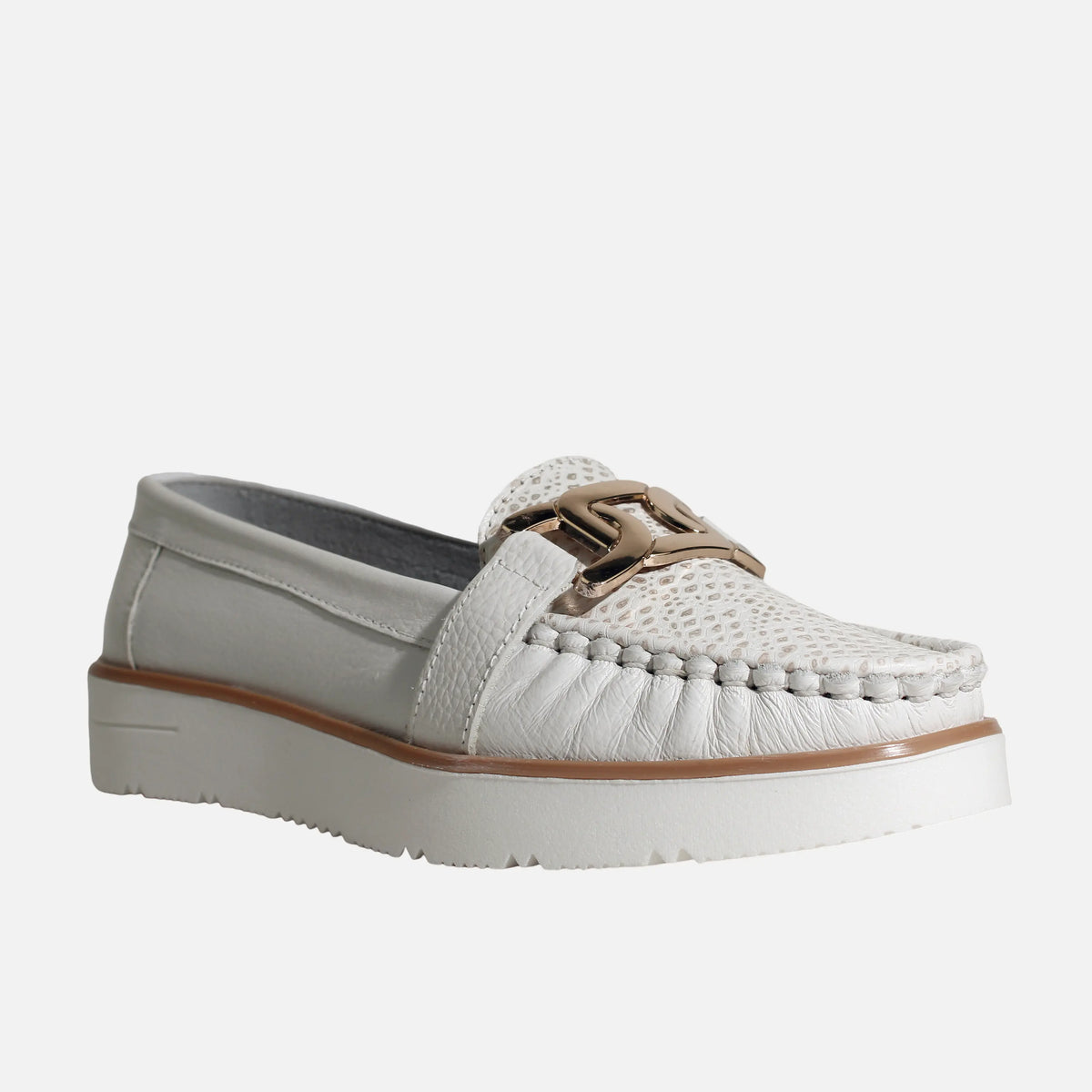 Mocasin plataforma rosel de cuero para mujer - Hueso