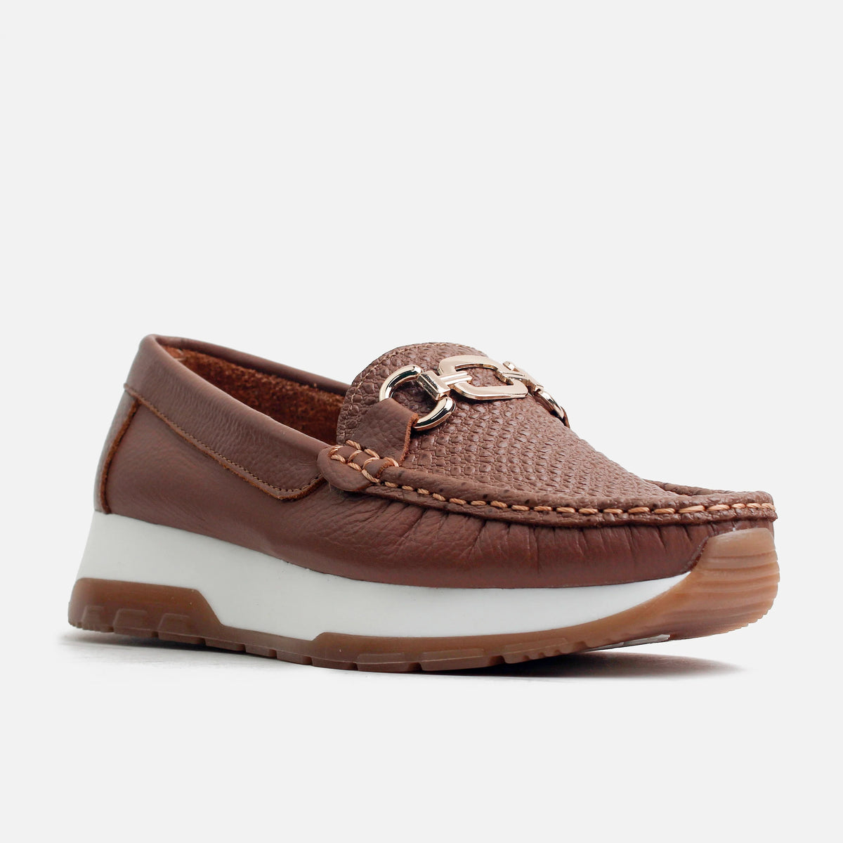 Mocasin plataforma malia de cuero para mujer - Almendra