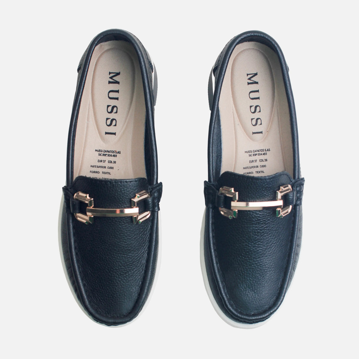 Mocasin plataforma marena de cuero para mujer - Negro