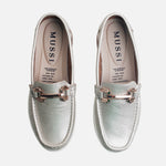 Mocasin plataforma marena de cuero para mujer - Oro