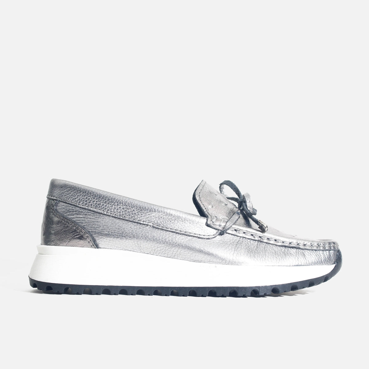 Mocasin plataforma mistral de cuero para mujer - Plateado