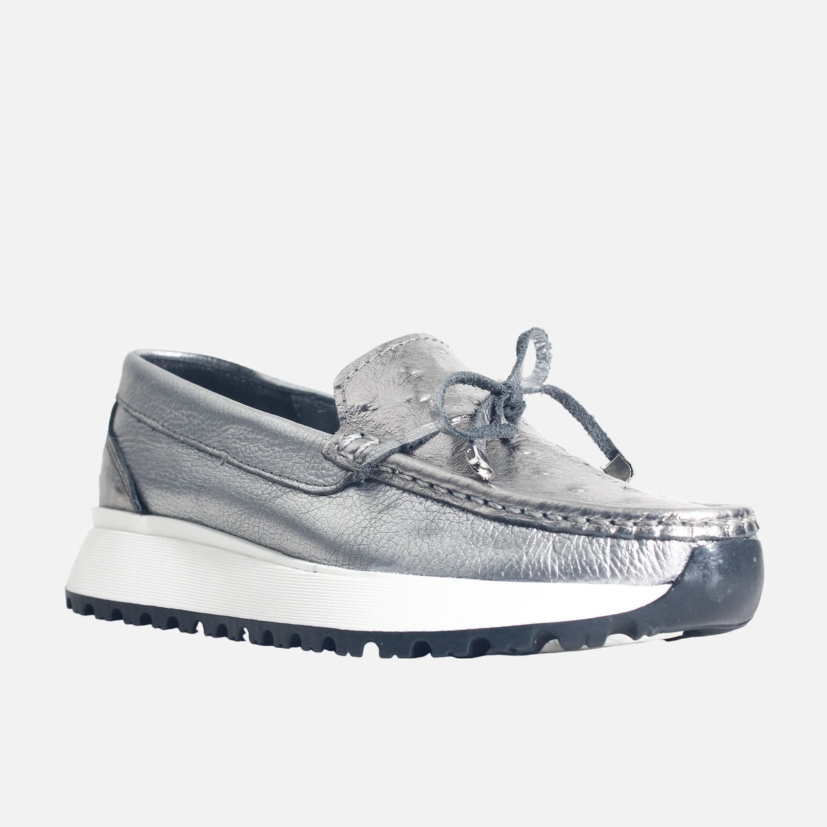 Mocasin plataforma mistral de cuero para mujer - Plateado