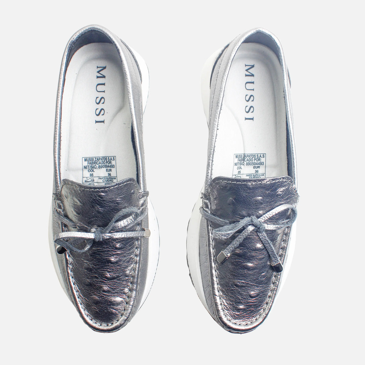 Mocasin plataforma mistral de cuero para mujer - Plateado