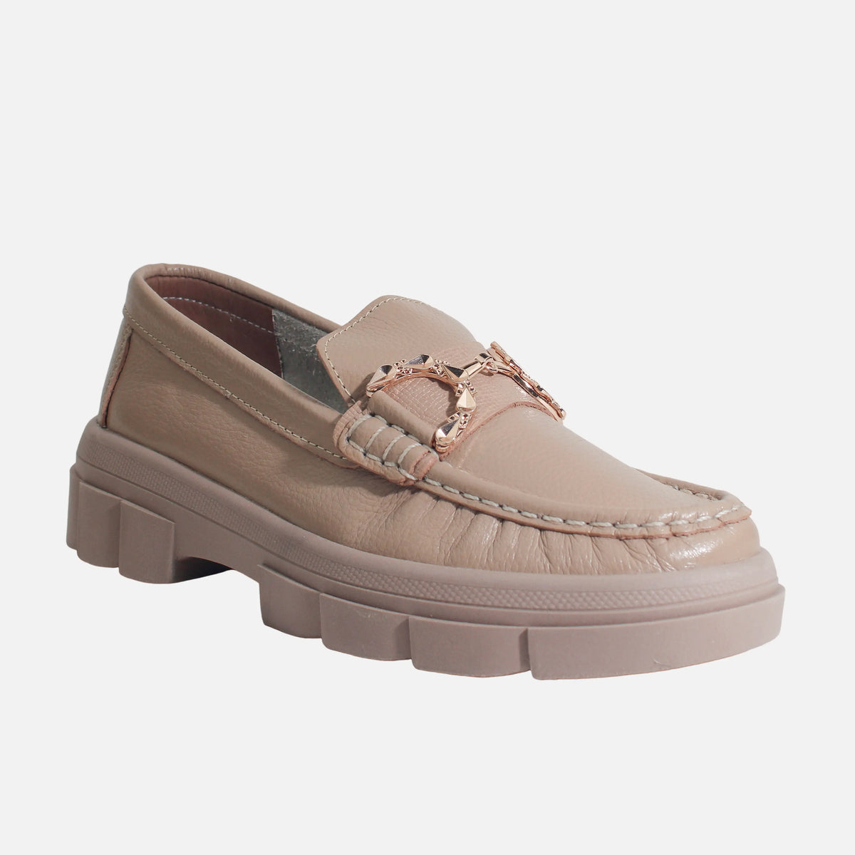 Mocasin tractorado amelie de cuero para mujer - Beige