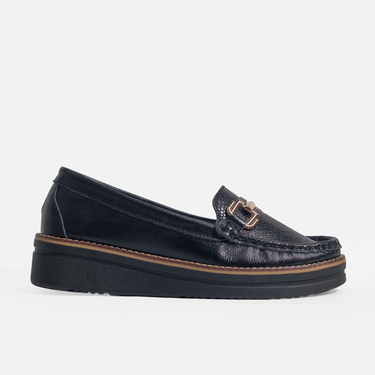 Mocasin plataforma gretta de cuero para mujer - Negro
