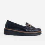 Mocasin plataforma gretta de cuero para mujer - Negro