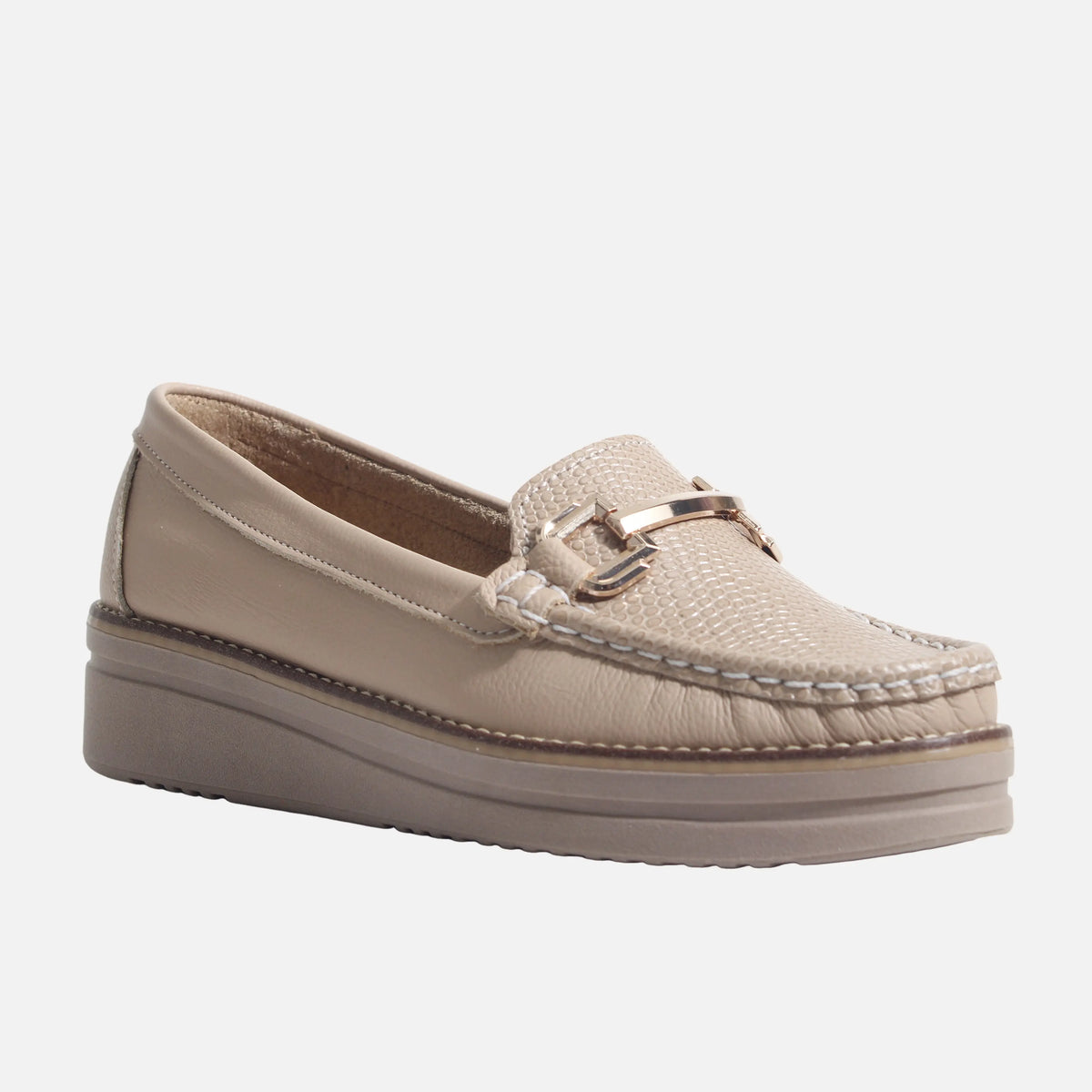 Mocasin plataforma gretta de cuero para mujer - Taupe