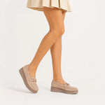 Mocasin plataforma gretta de cuero para mujer - Taupe
