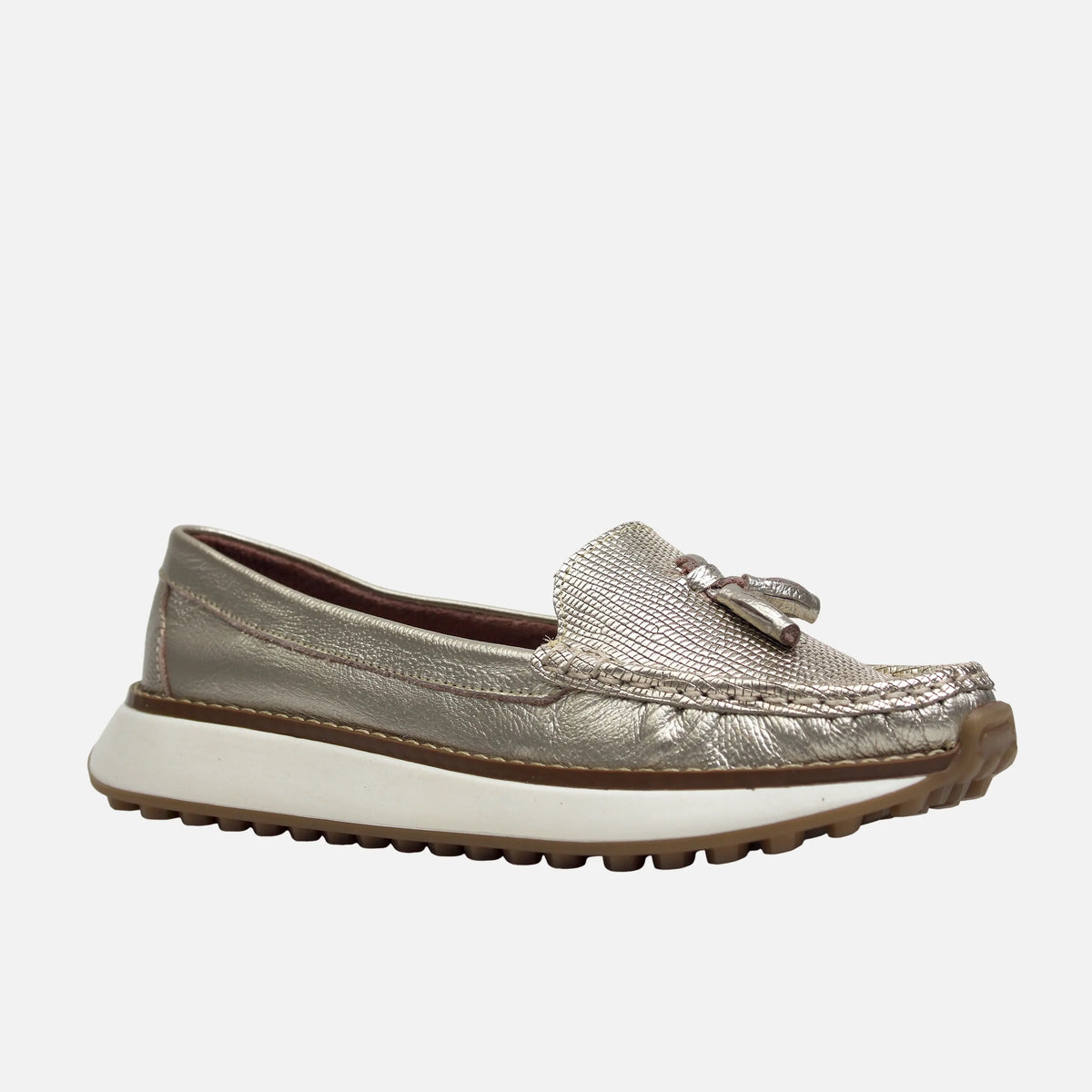 Mocasin plataforma carina de cuero para mujer - Oro