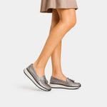 Mocasin plataforma carina de cuero para mujer - Plateado