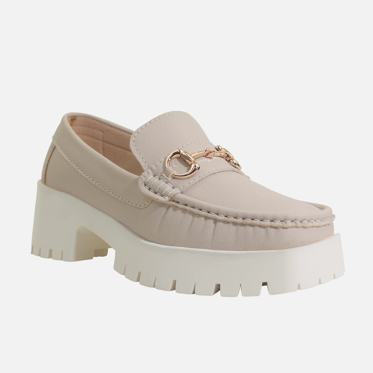 Mocasin tractorado dora de cuero para mujer - Nude