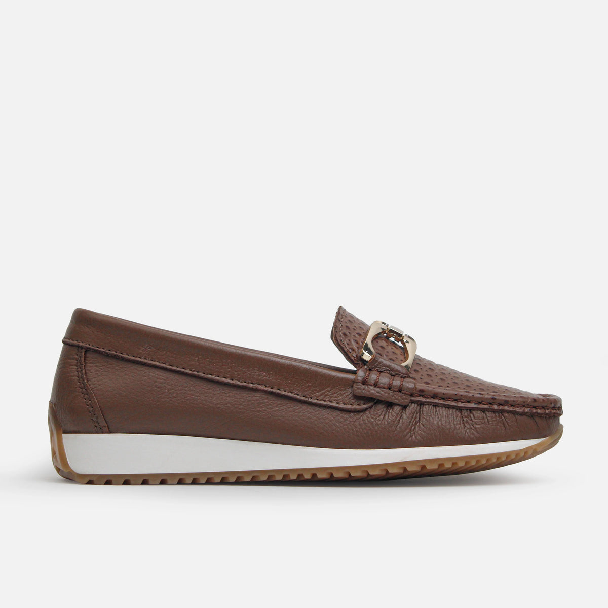 Mocasin plano helin de cuero para mujer - Miel