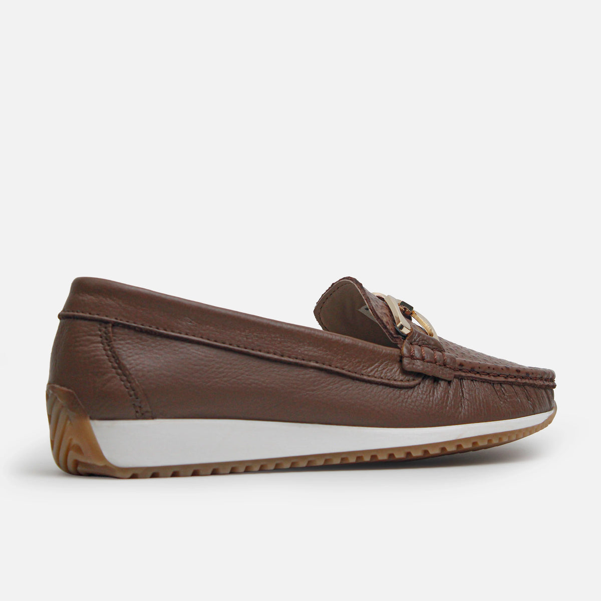 Mocasin plano helin de cuero para mujer - Miel
