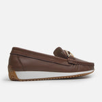 Mocasin plano helin de cuero para mujer - Miel
