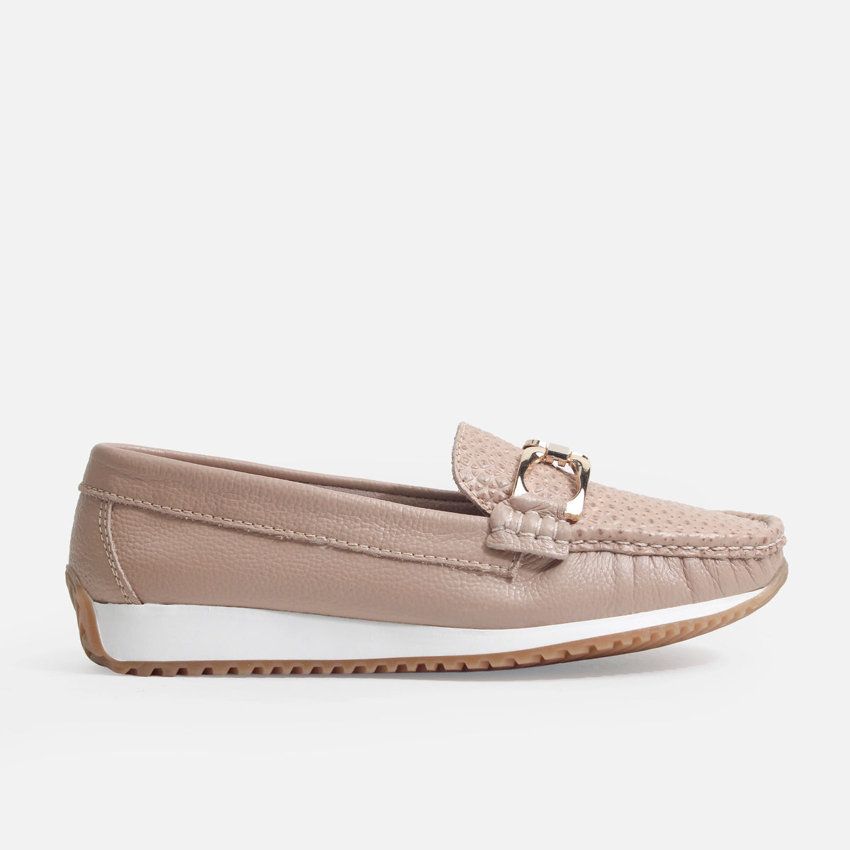 Mocasin plano helin de cuero para mujer - Taupe