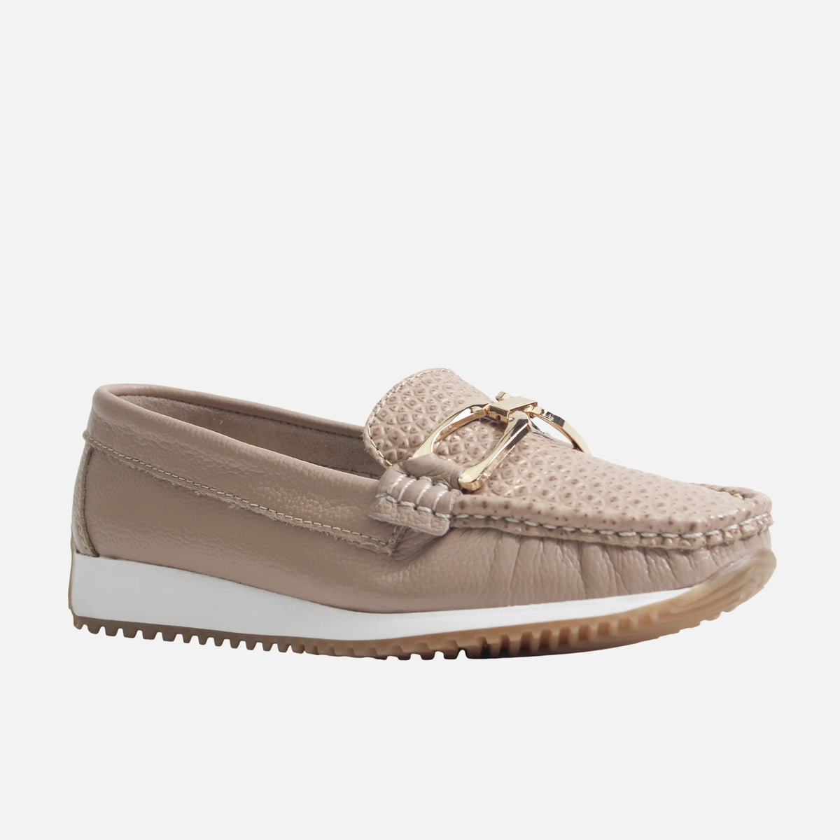 Mocasin plano helin de cuero para mujer - Taupe