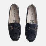 Mocasin tacon emilia de cuero para mujer - Negro