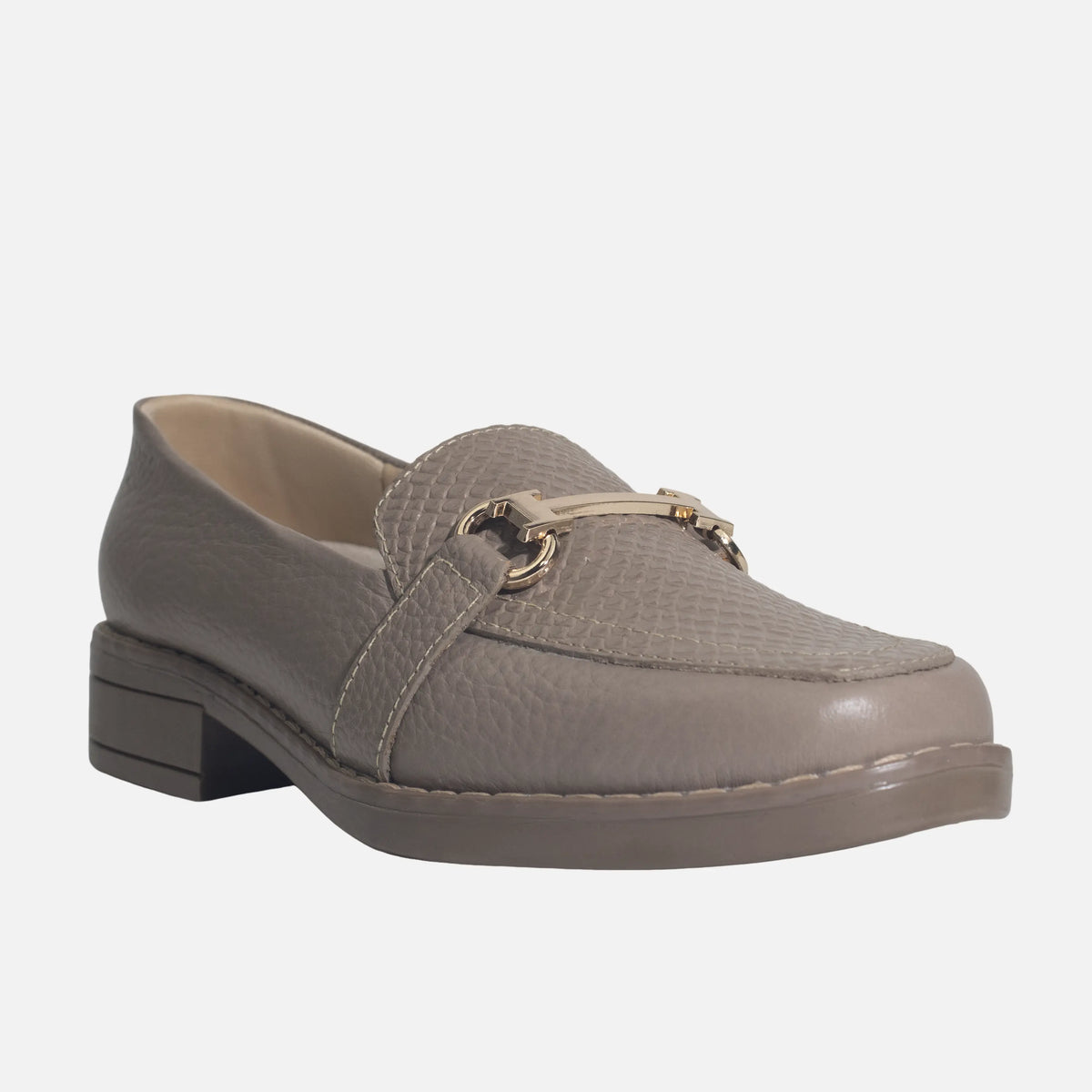 Mocasin tacon emilia de cuero para mujer - Taupe