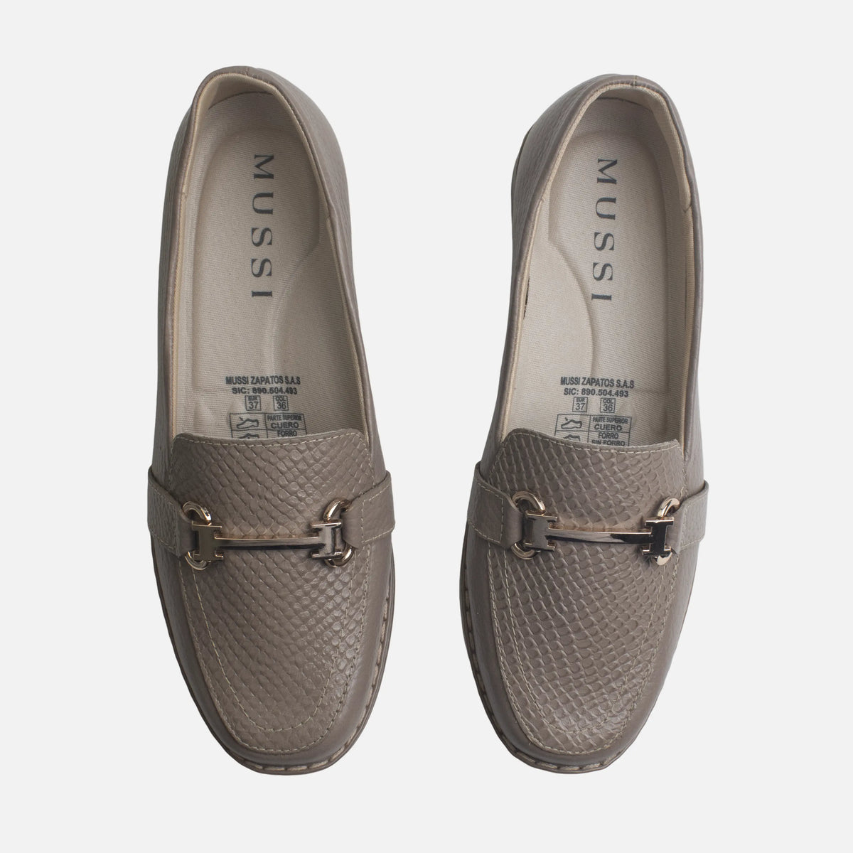 Mocasin tacon emilia de cuero para mujer - Taupe