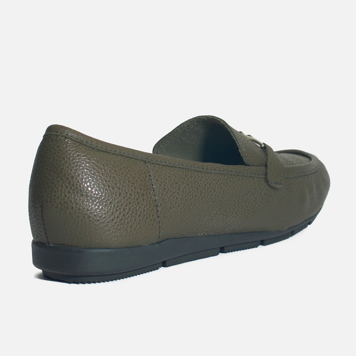 Mocasin plano gema de cuero para mujer - Verde