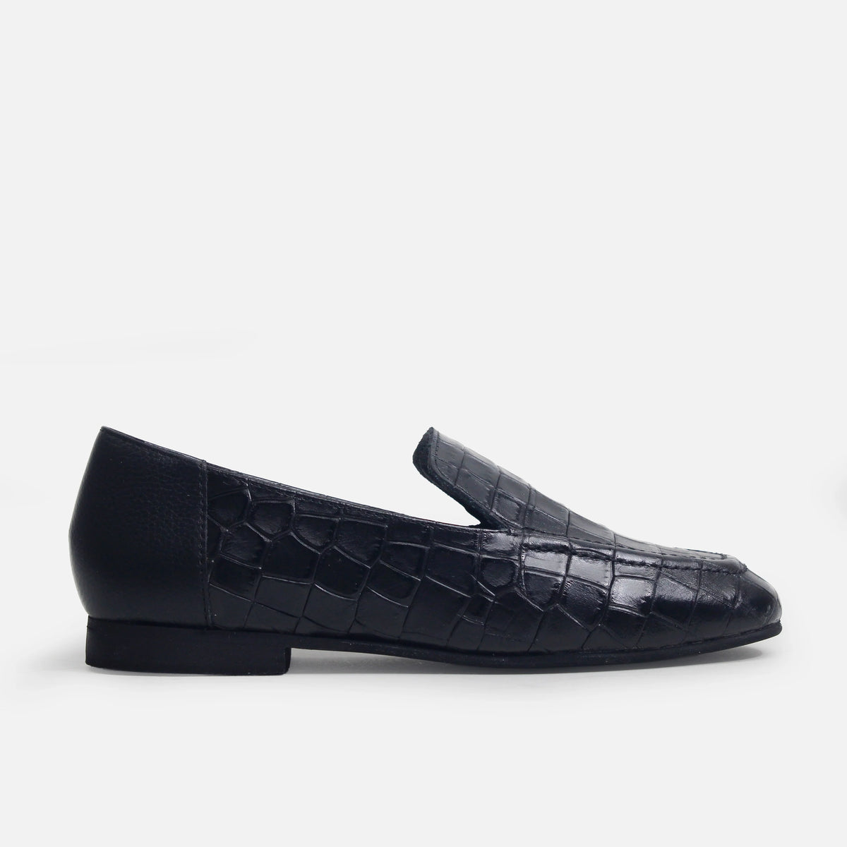 Mocasin plano galen de cuero para mujer - Negro