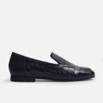 Mocasin plano galen de cuero para mujer - Negro