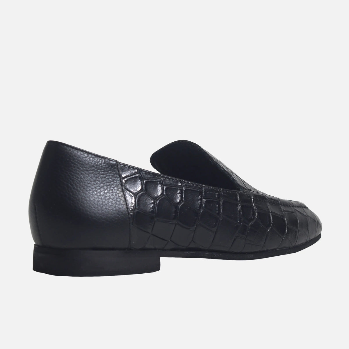 Mocasin plano galen de cuero para mujer - Negro