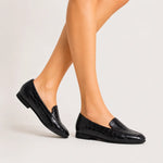 Mocasin plano galen de cuero para mujer - Negro