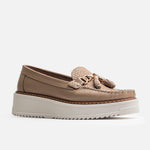 Mocasin plataforma irade de cuero para mujer - Beige