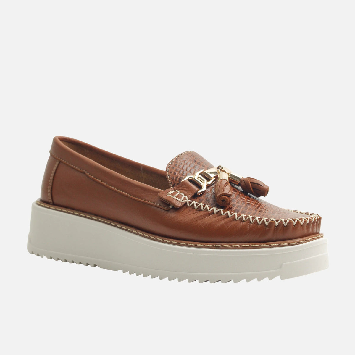 Mocasin plataforma irade de cuero para mujer - Miel