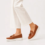 Mocasin plataforma irade de cuero para mujer - Miel