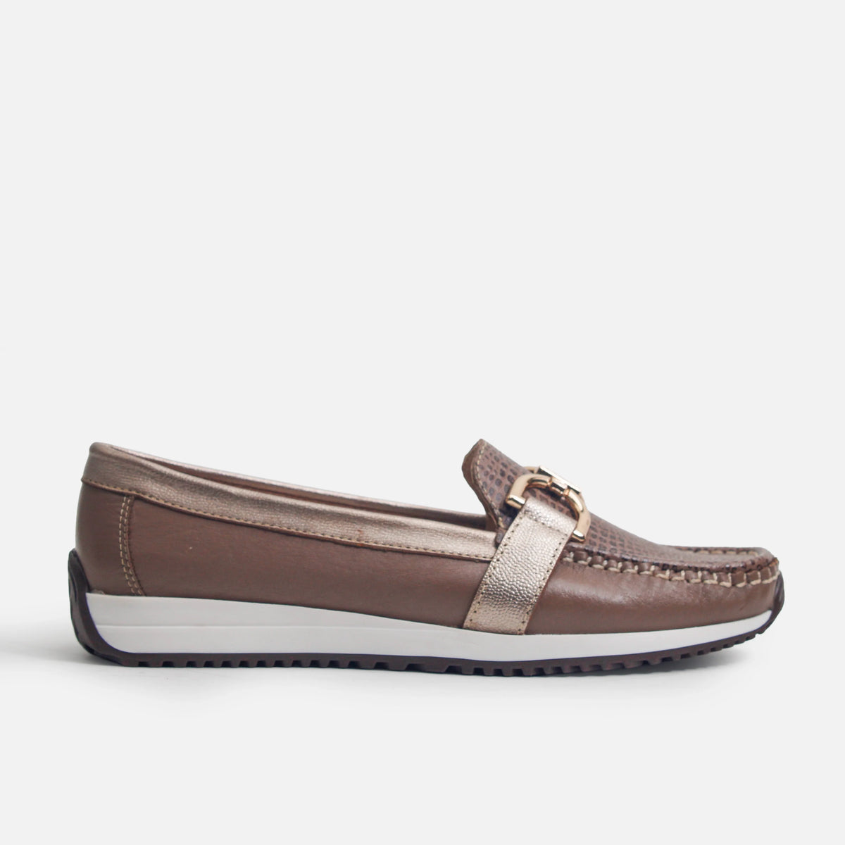 Mocasin plataforma damar de cuero para mujer - Café