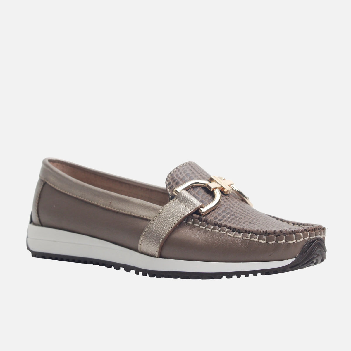 Mocasin plataforma damar de cuero para mujer - Café