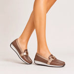 Mocasin plataforma damar de cuero para mujer - Café