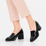 Mocasin tacon hortencia de cuero para mujer - Negro