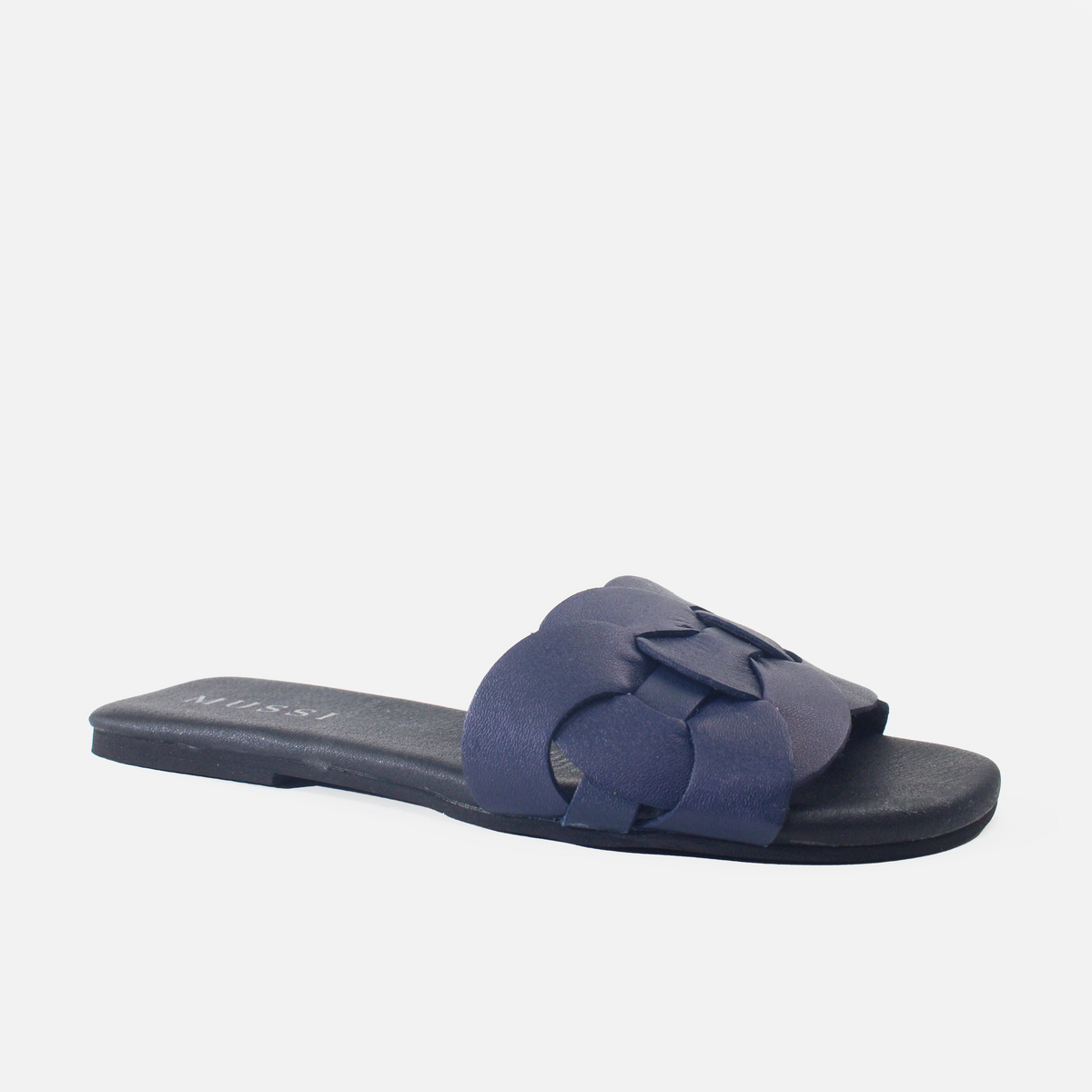 Sandalia plana aria de cuero para mujer - Azul