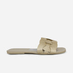 Sandalia plana setubla de cuero para mujer - Oro