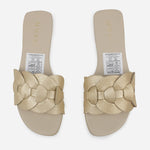 Sandalia plana setubla de cuero para mujer - Oro